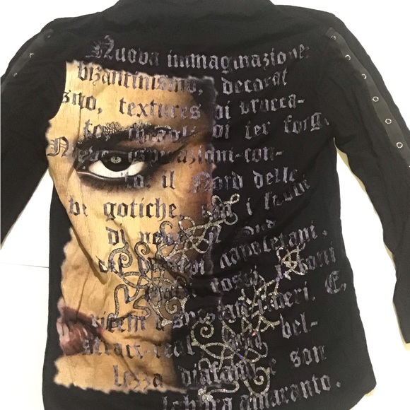 Les possedes face /word graphic glitter French vintage top w snap sleeves - Picture 9 of 11